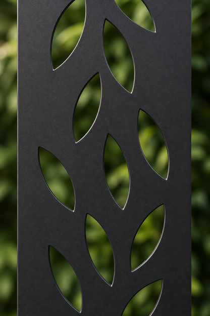 Design 134 Leaf Stem Column Laser Cut Metal Privacy Screen Panel close-up detail view