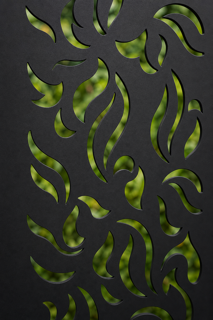 Design 135 Leaf Swirl Repeat Laser Cut Metal Privacy Screen Panel close-up detail view