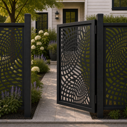 Design 137 optical wave grid black aluminium side gate open view