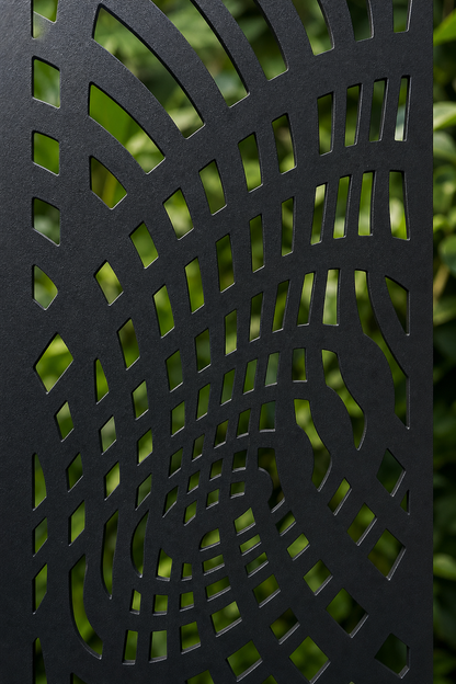 Design 137 Spiral Mesh Flow Laser Cut Metal Privacy Screen Panel close-up detail view