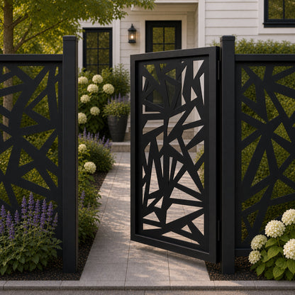 Design 138 abstract triangle fragment black aluminium side gate open view