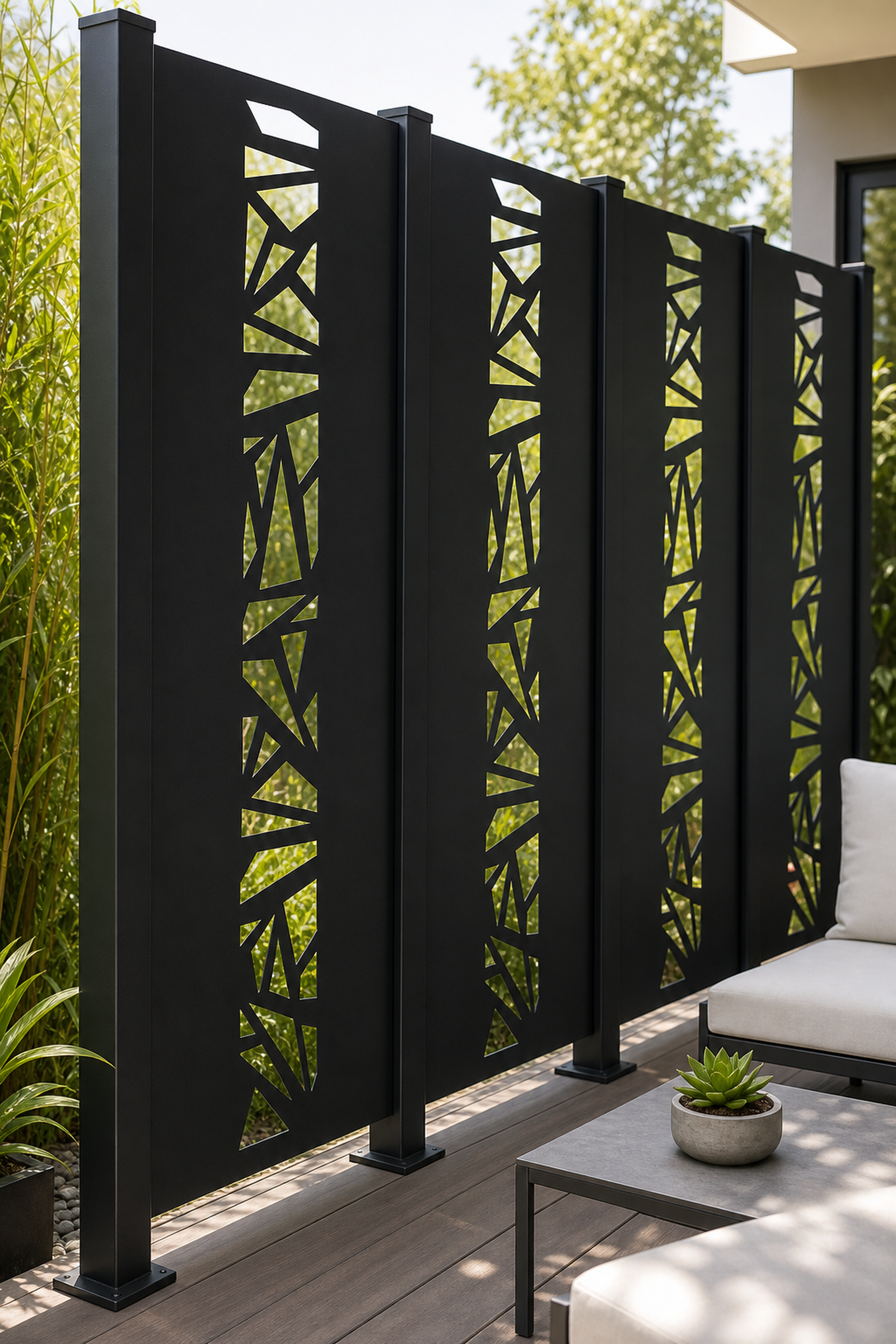 Design 138 Angular Shards Laser Cut Metal Privacy Screen Panel oblique angle view