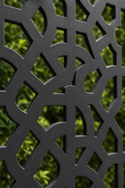 Design 139 Moroccan Lattice Laser Cut Metal Privacy Screen Panel close-up detail view
