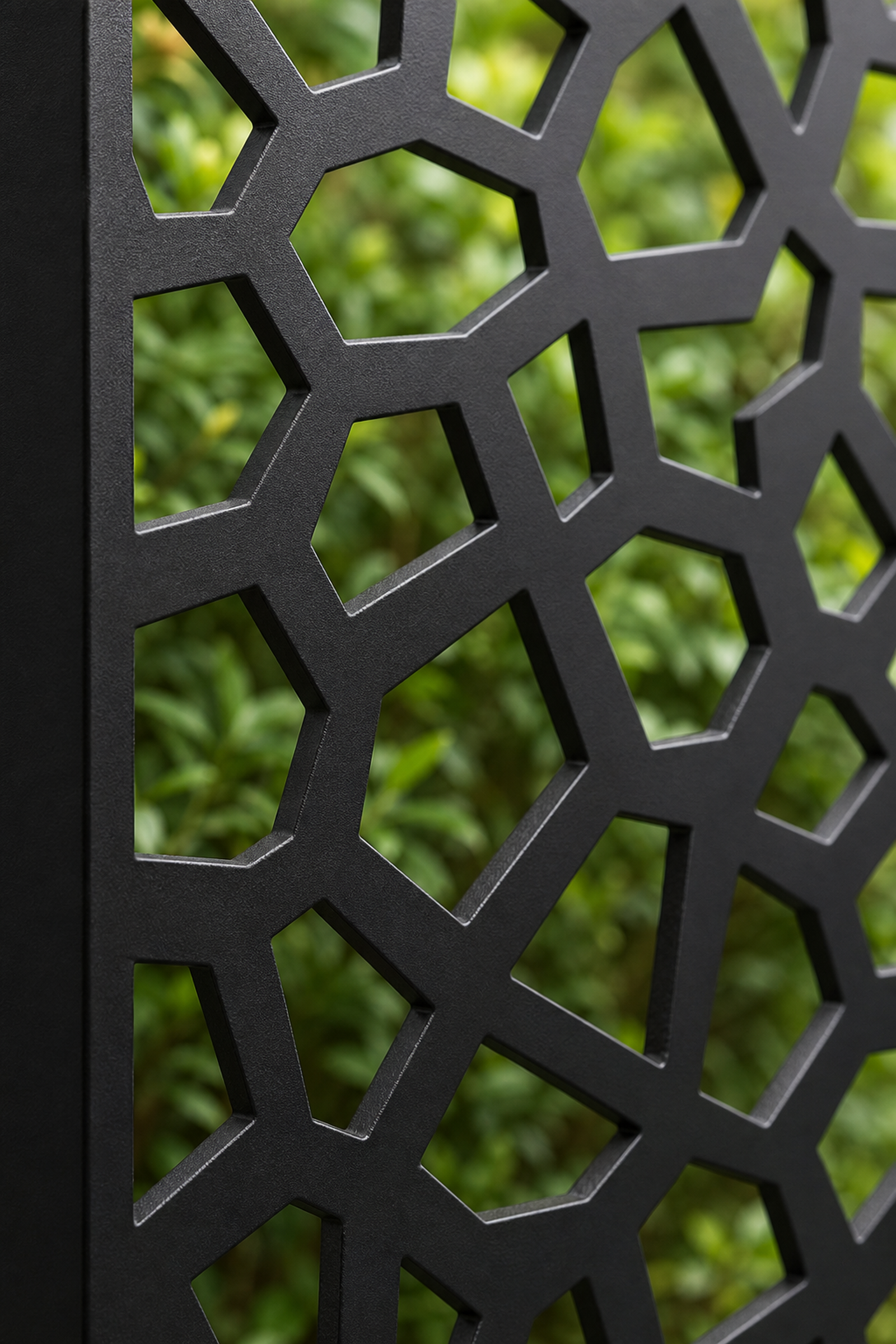 Design 142 Stone Mosaic Laser Cut Metal Privacy Screen Panel close-up detail view