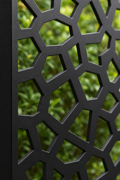 Design 142 Stone Mosaic Laser Cut Metal Privacy Screen Panel close-up detail view