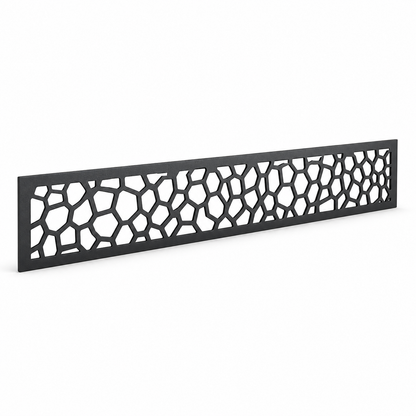 Stone Pebble Lattice laser cut metal fence topper insert perspective view, Design 142