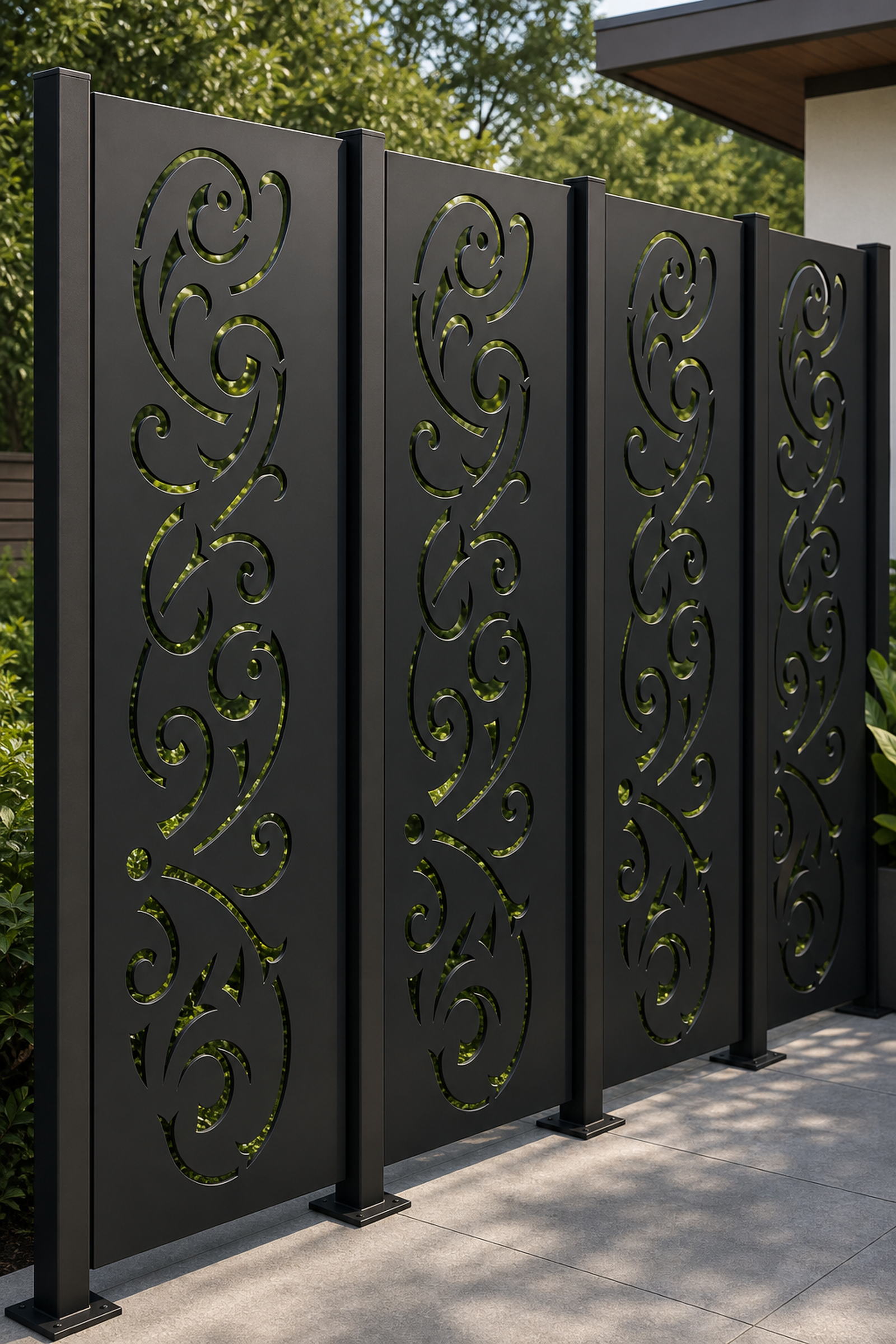 Design 144 Large Curling Vine Laser Cut Metal Privacy Screen Panel oblique angle view