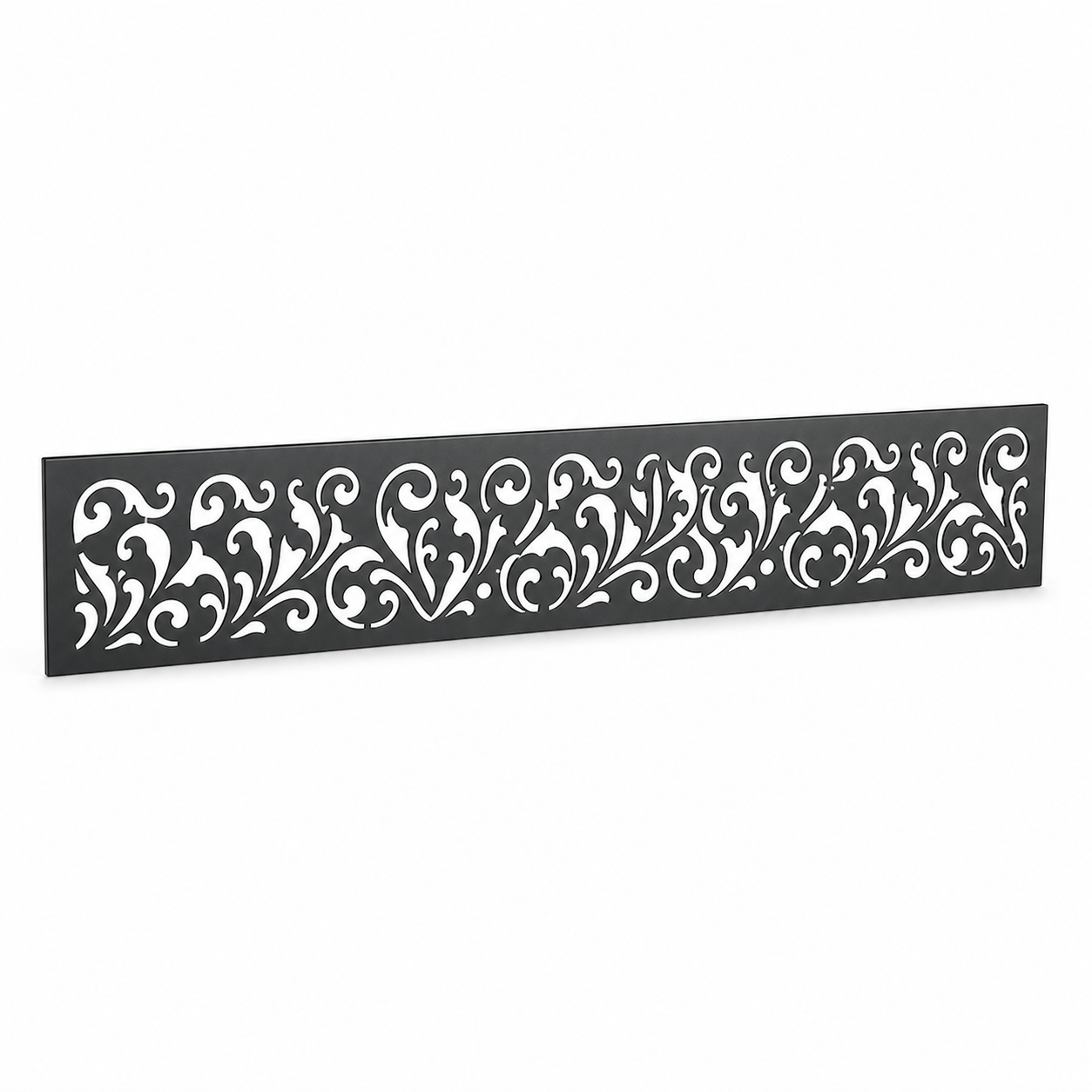 Triple Scroll Vine laser cut metal fence topper insert perspective view, Design 144