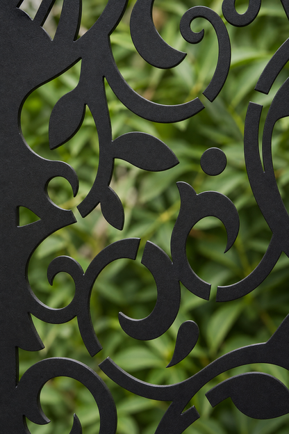 Design 145 Floral Scroll Lace Laser Cut Metal Privacy Screen Panel close-up detail view