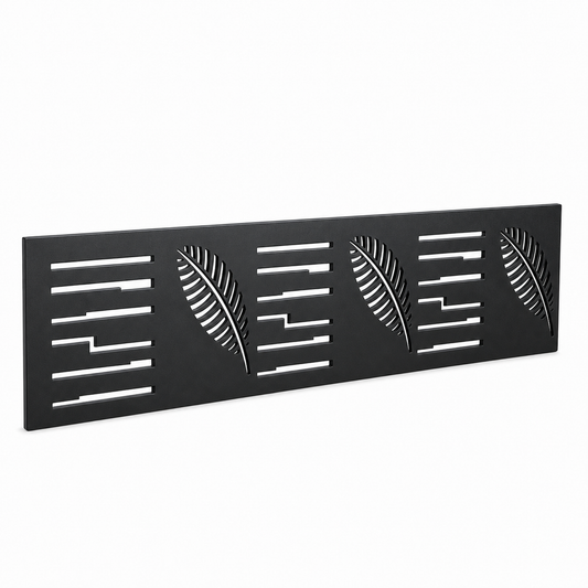 Angled Leaf Stripe laser cut metal fence topper insert perspective view, Design 146