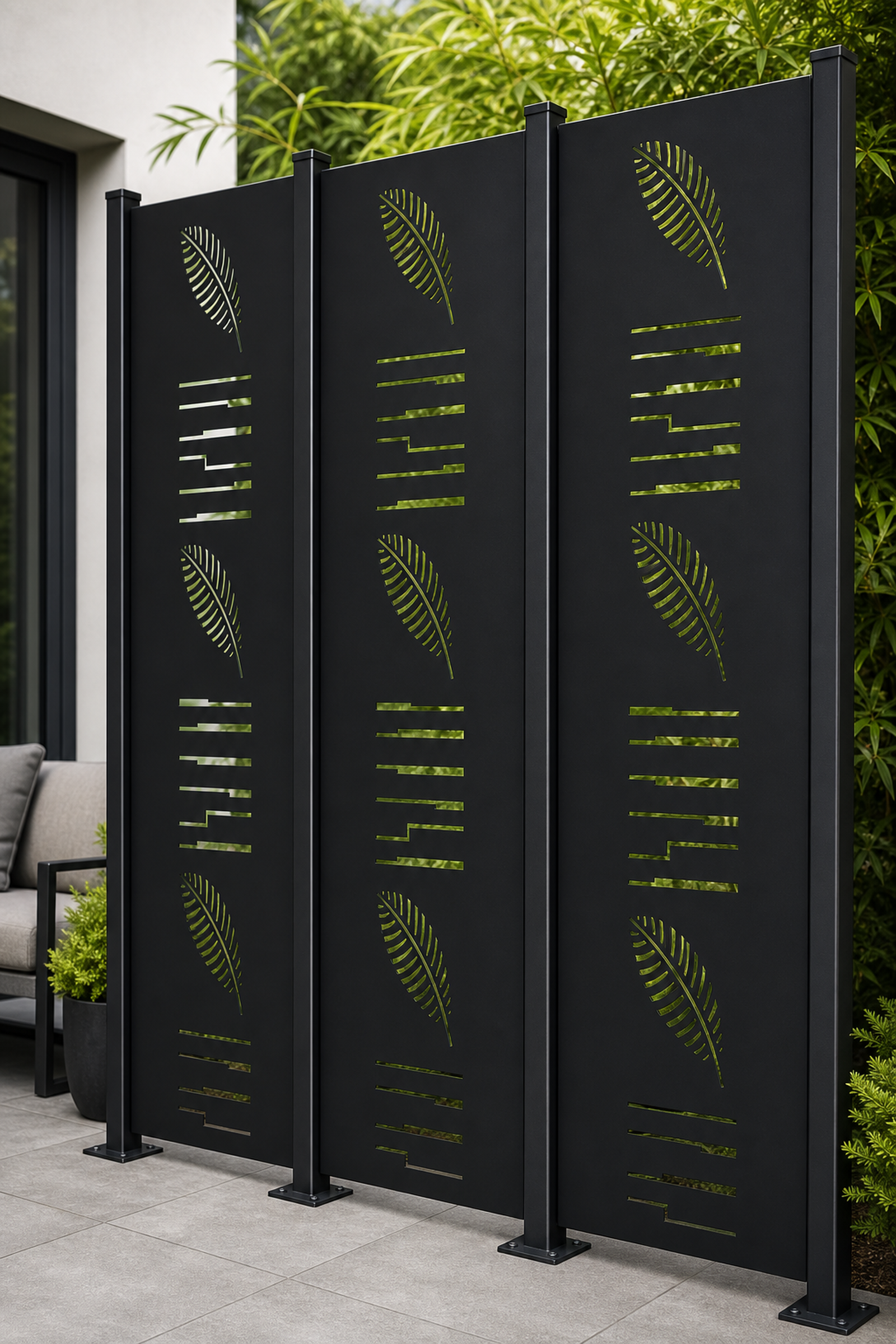 Design 146 Fern Stripe Laser Cut Metal Privacy Screen Panel oblique angle view