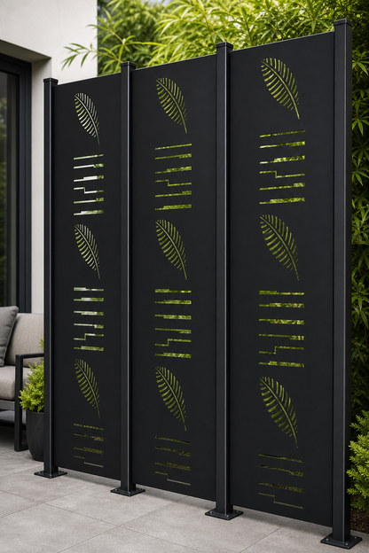 Design 146 Fern Stripe Laser Cut Metal Privacy Screen Panel oblique angle view