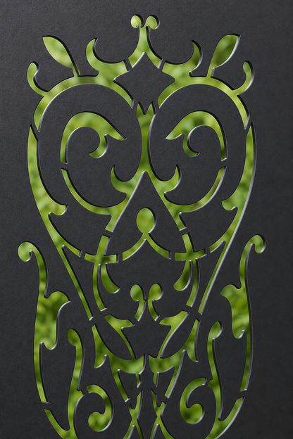 Design 147 Rococo Damask Laser Cut Metal Privacy Screen Panel close-up detail view