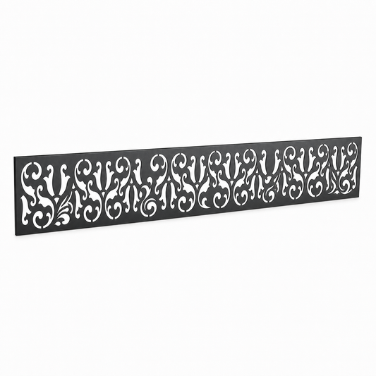 Baroque Leaf Panel laser cut metal fence topper insert perspective view, Design 148