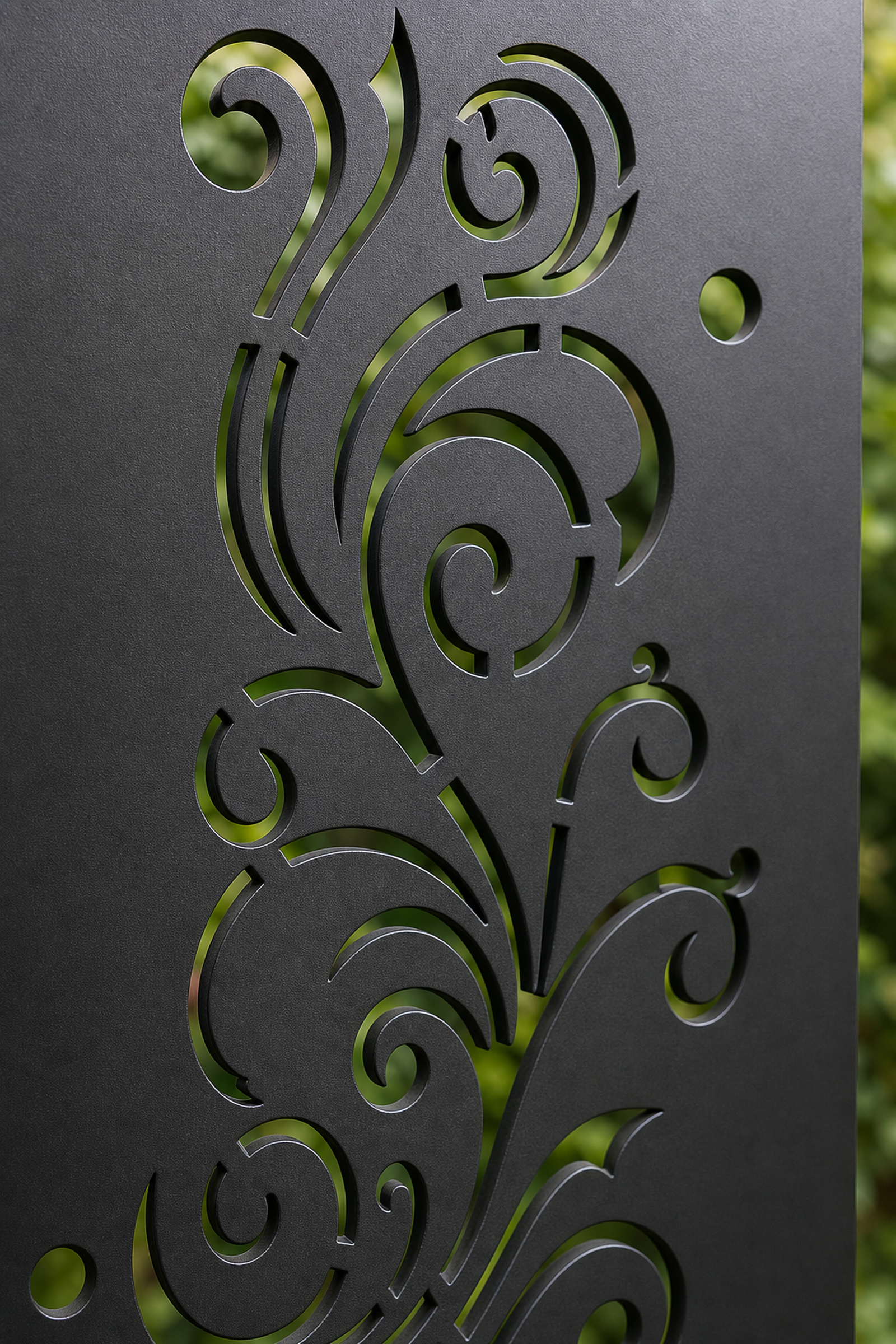 Design 148 Swirl Vine Spray Laser Cut Metal Privacy Screen Panel close-up detail view
