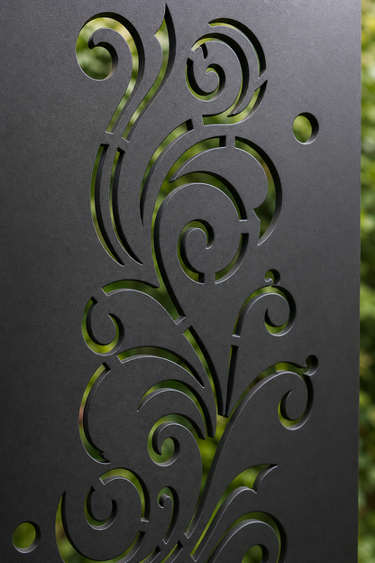 Design 148 Swirl Vine Spray Laser Cut Metal Privacy Screen Panel close-up detail view