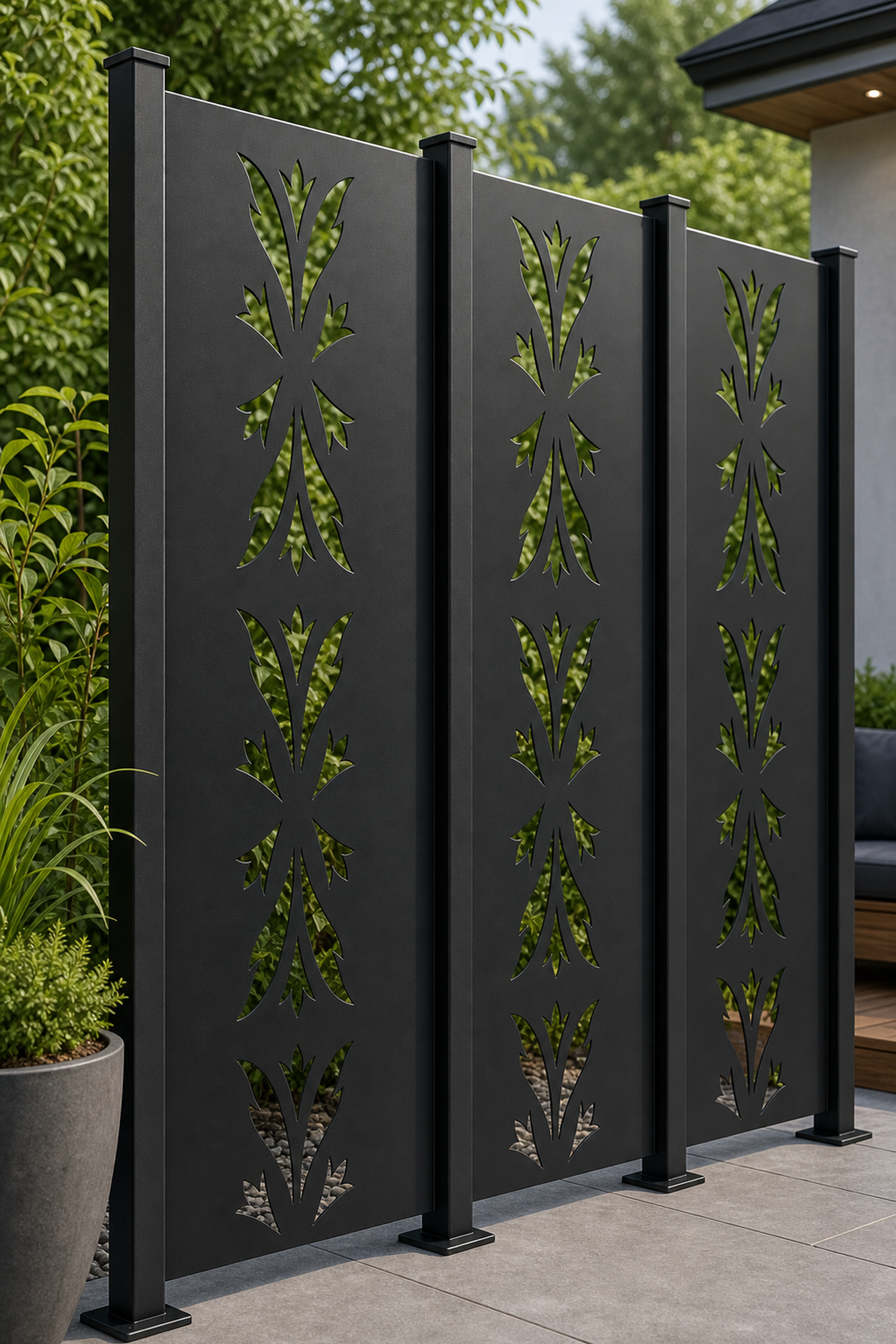 Design 149 Acanthus Leaf Stack Laser Cut Metal Privacy Screen Panel oblique angle view