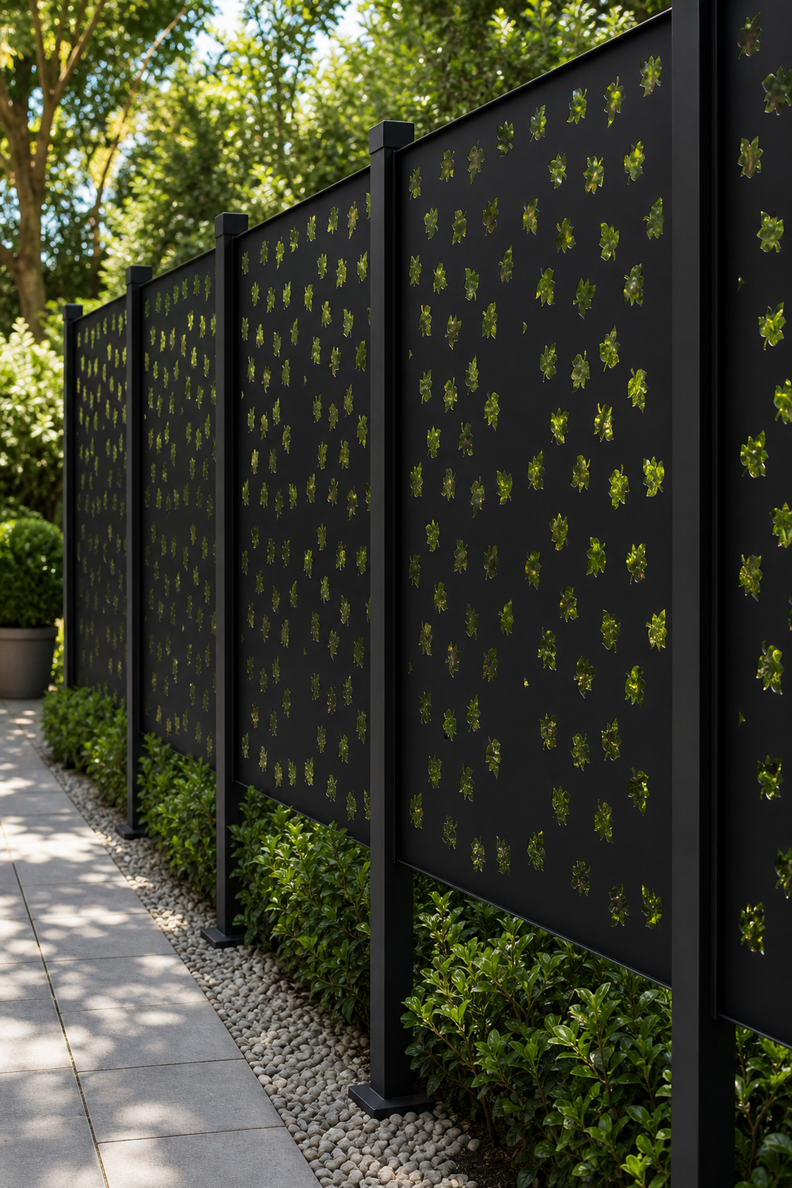 Design 152 Small Flower Field Laser Cut Metal Privacy Screen Panel oblique angle view