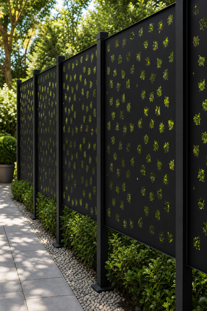 Design 152 Small Flower Field Laser Cut Metal Privacy Screen Panel oblique angle view