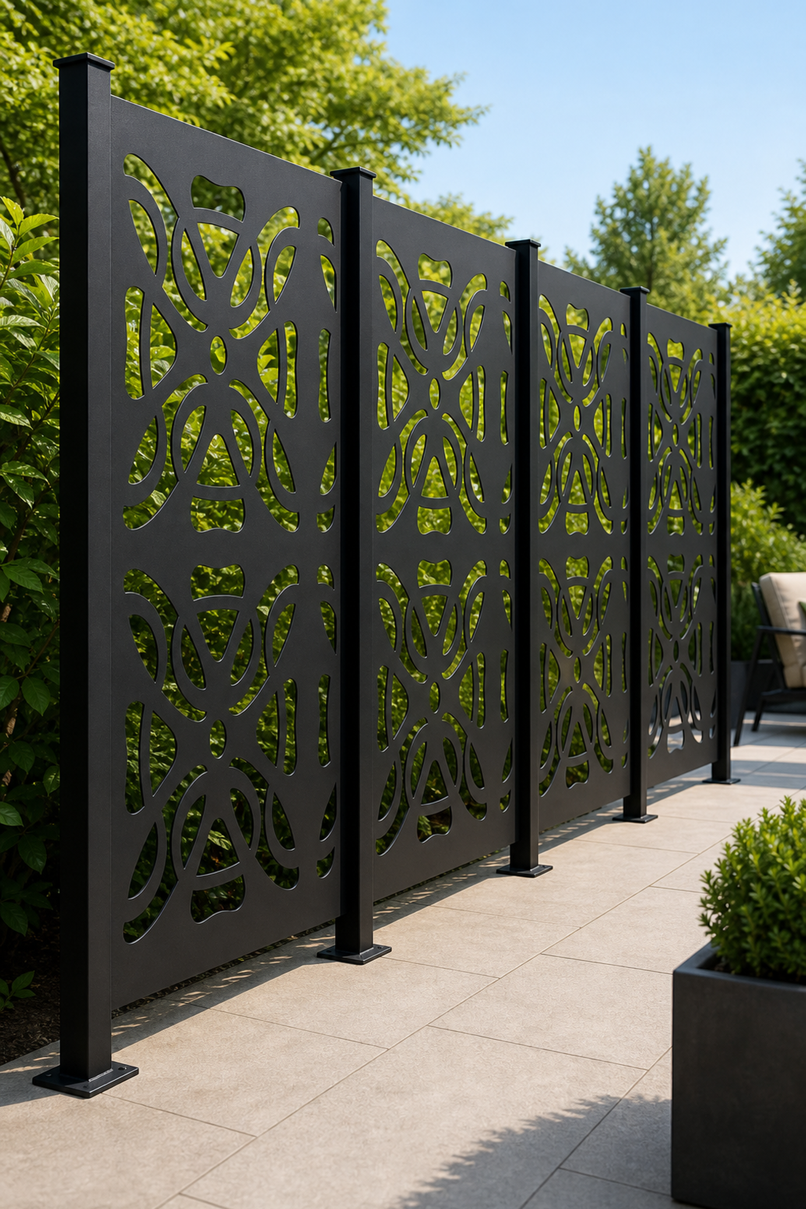 Design 153 Butterfly Motif Laser Cut Metal Privacy Screen Panel oblique angle view