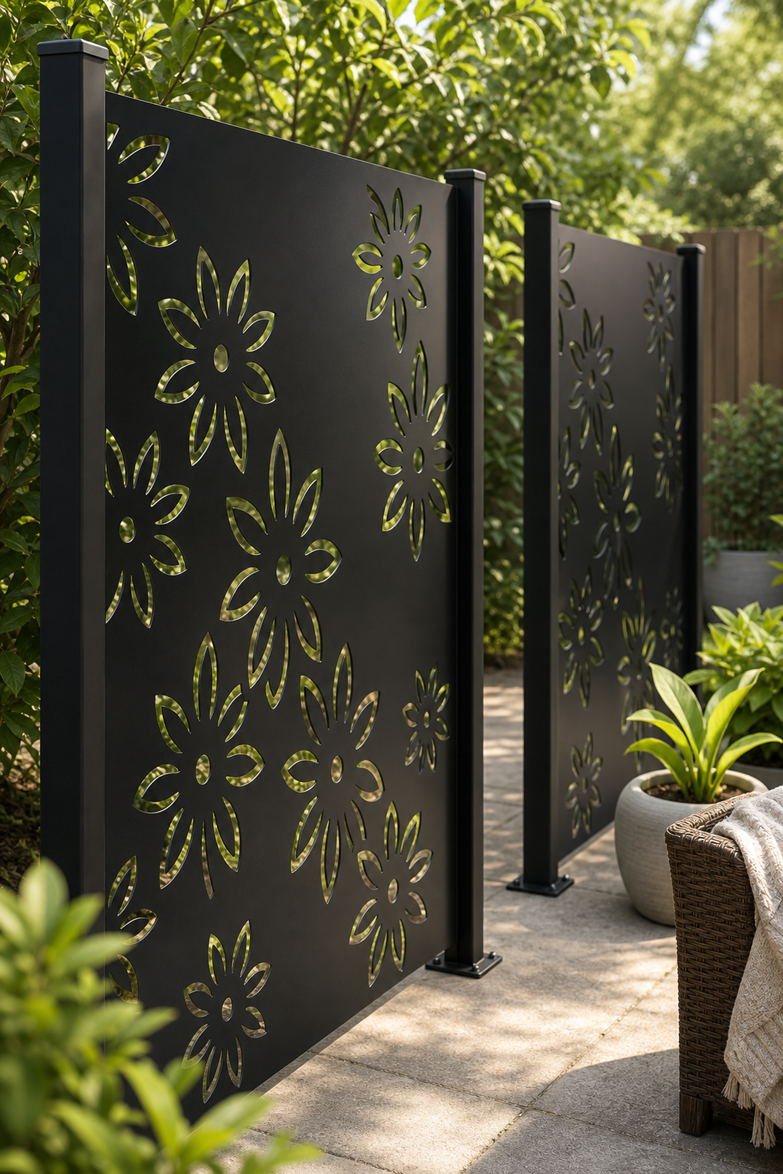 Design 154 Daisy Vine Laser Cut Metal Privacy Screen Panel oblique angle view