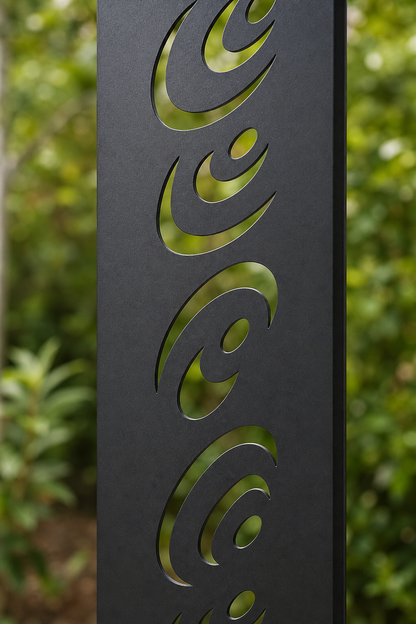 Design 155 Eye Wave Laser Cut Metal Privacy Screen Panel close-up detail view