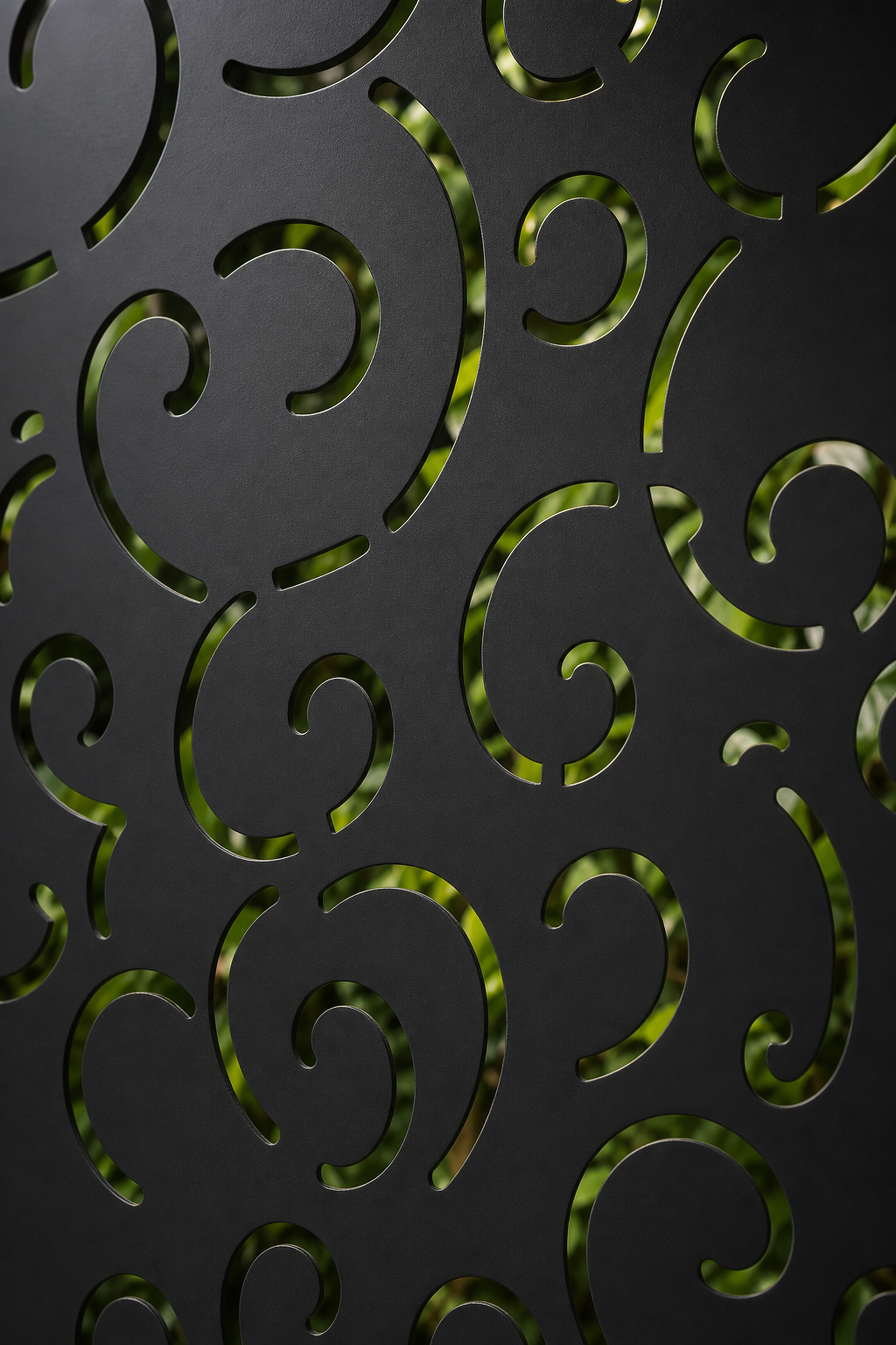 Design 156 Allover Curl Swirl Laser Cut Metal Privacy Screen Panel close-up detail view