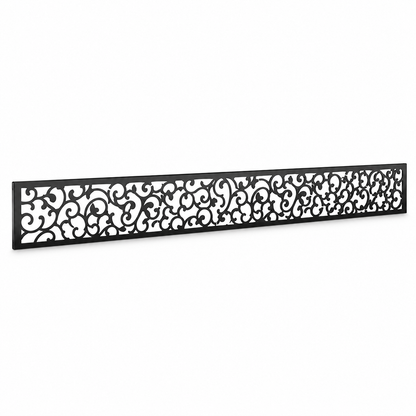 Dense Scroll Lace laser cut metal fence topper insert perspective view, Design 156