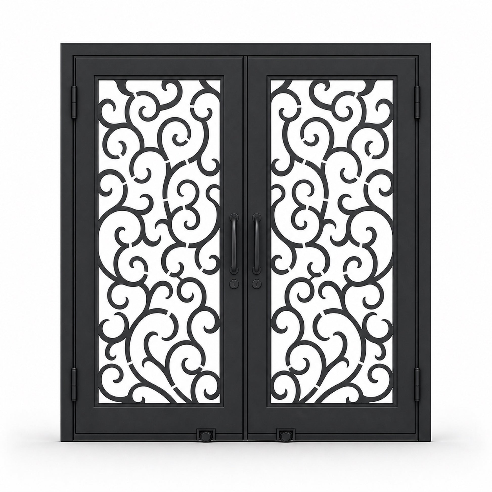 EONE Design 156 luxury double entry gate with soft cloud scroll pattern shown closed on white background