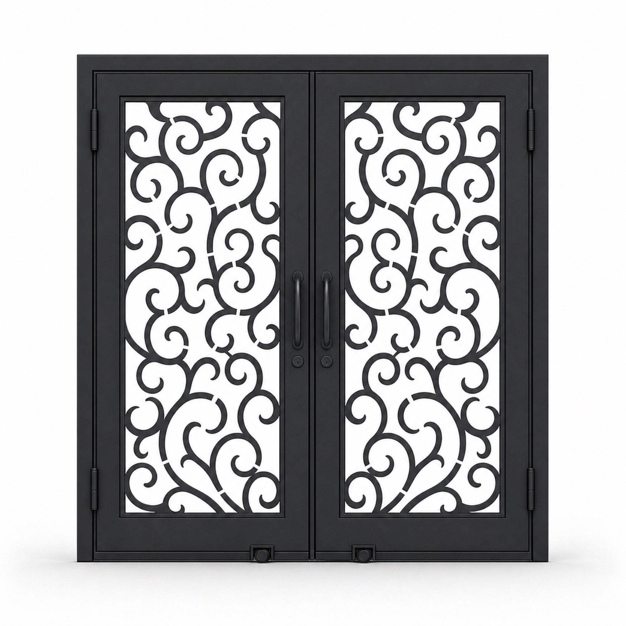 EONE Design 156 luxury double entry gate with soft cloud scroll pattern shown closed on white background