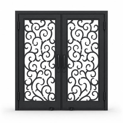 EONE Design 156 luxury double entry gate with soft cloud scroll pattern shown closed on white background