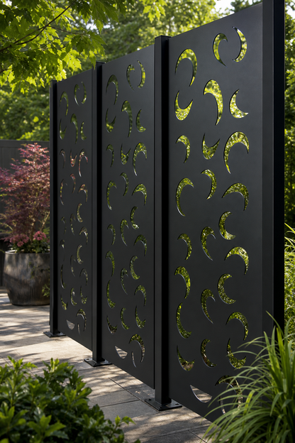 Design 157 Crescent Leaves Laser Cut Metal Privacy Screen Panel oblique angle view