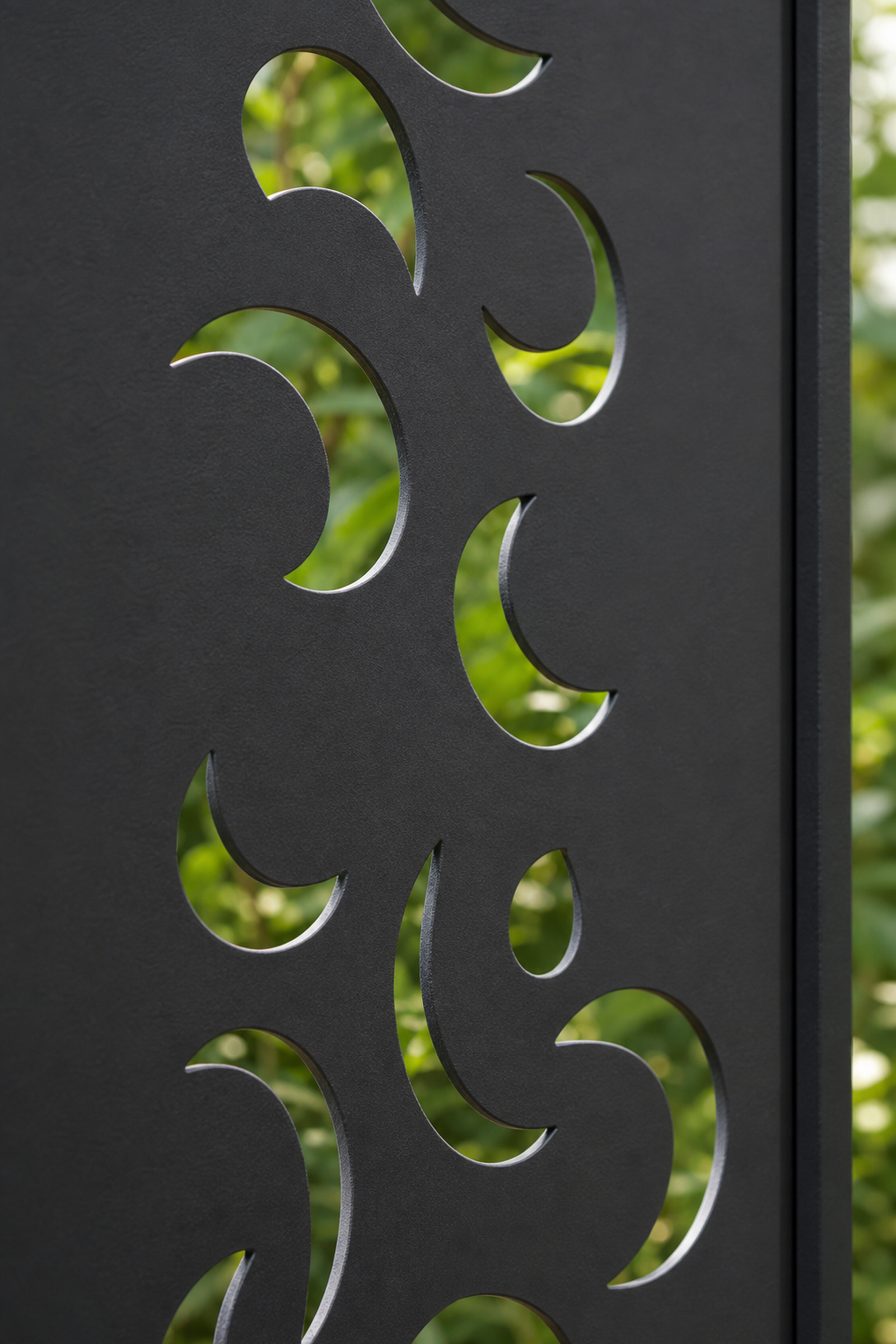 Design 157 Crescent Leaves Laser Cut Metal Privacy Screen Panel close-up detail view