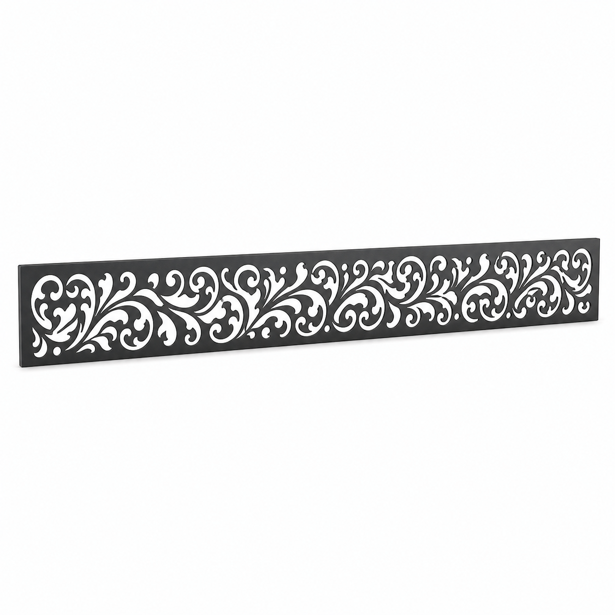 Elegant Scroll Rail laser cut metal fence topper insert perspective view, Design 158
