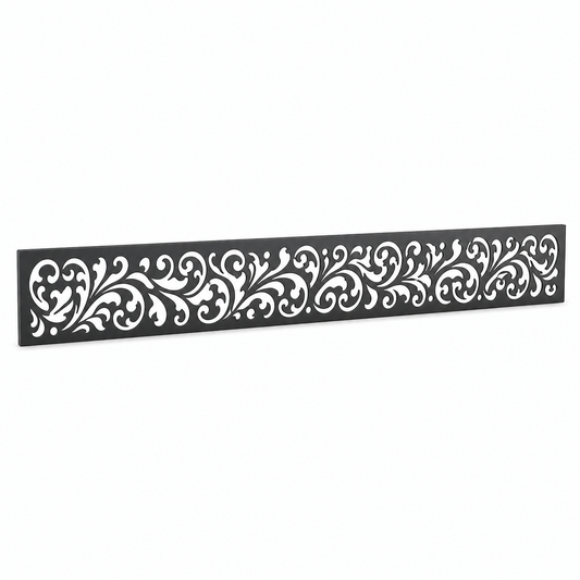 Elegant Scroll Rail laser cut metal fence topper insert perspective view, Design 158