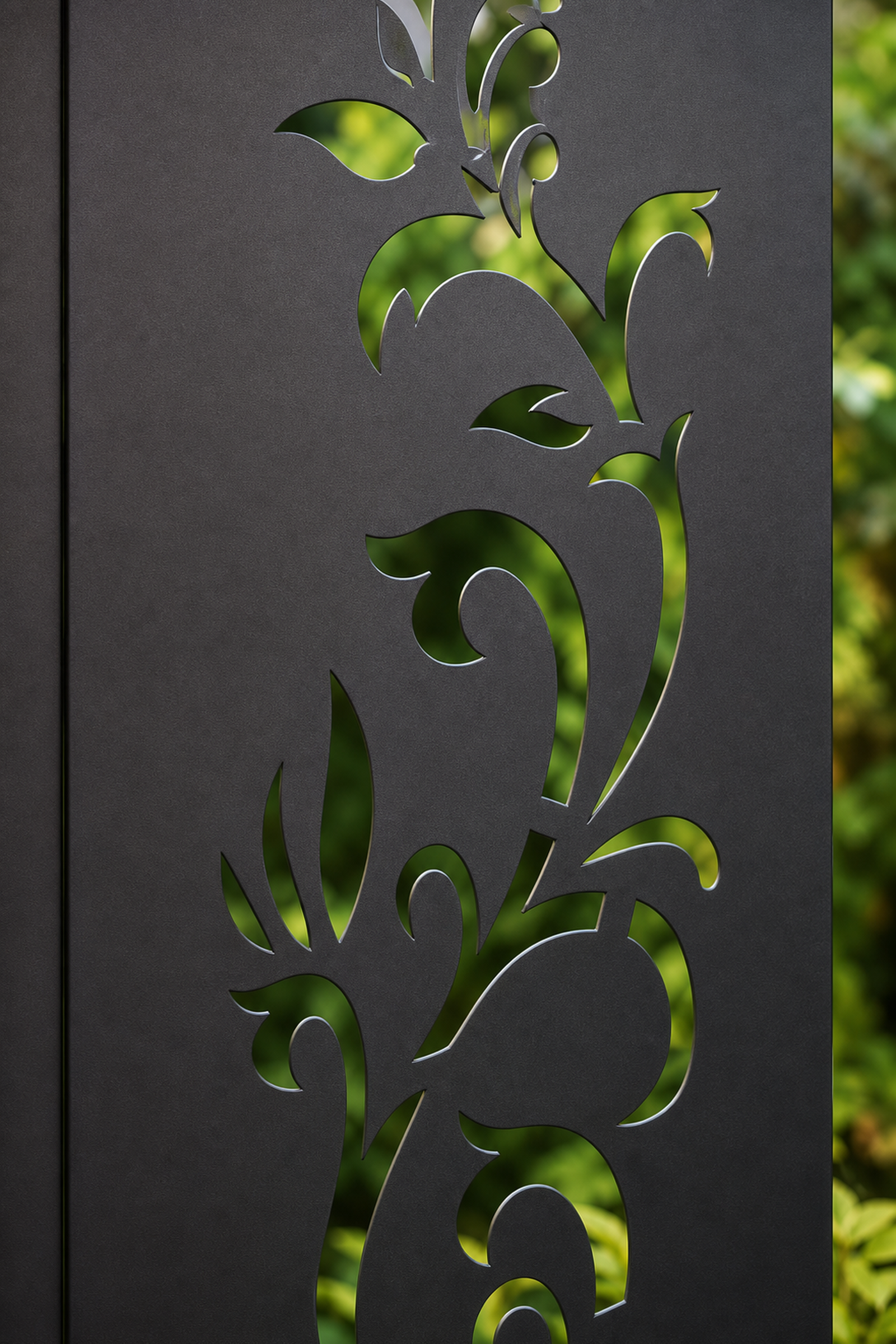 Design 159 Lily Vine Laser Cut Metal Privacy Screen Panel close-up detail view