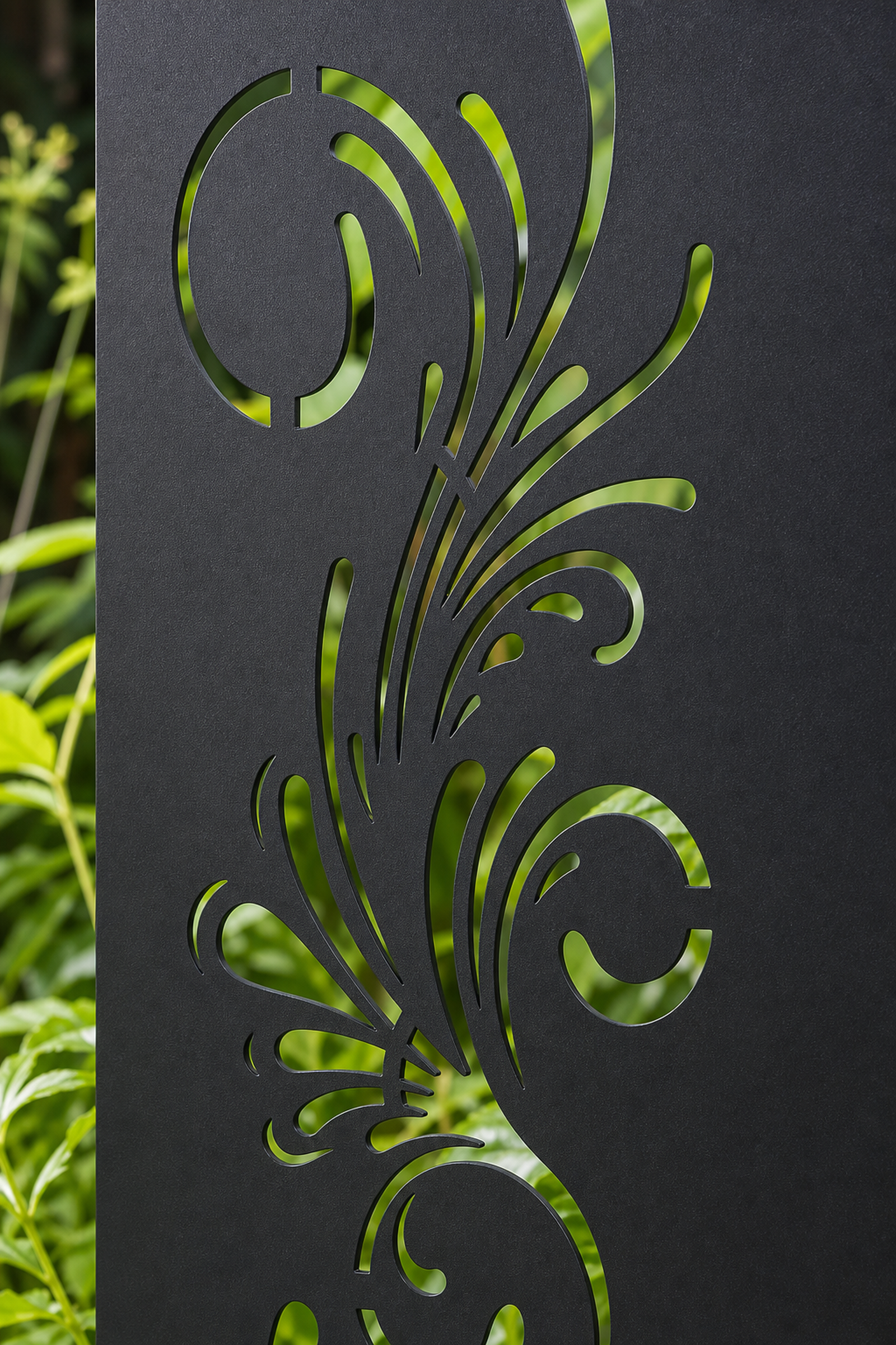 Design 161 Floral Curl Spray Laser Cut Metal Privacy Screen Panel close-up detail view