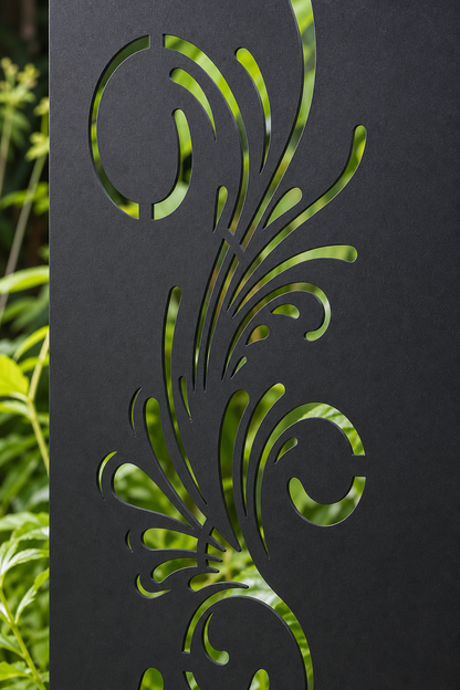 Design 161 Floral Curl Spray Laser Cut Metal Privacy Screen Panel close-up detail view