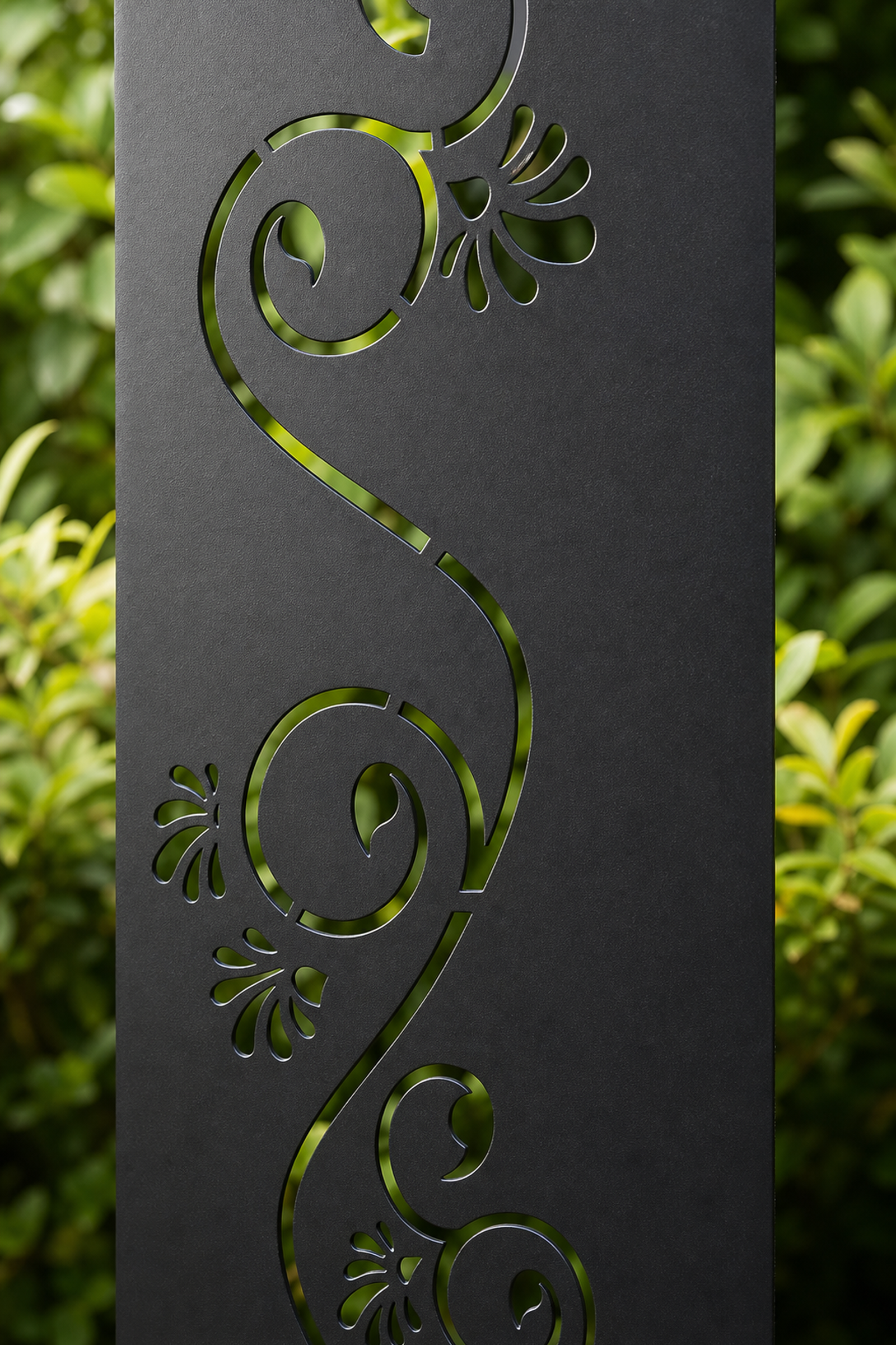 Design 172 Fine Curl Vine Laser Cut Metal Privacy Screen Panel close-up detail view
