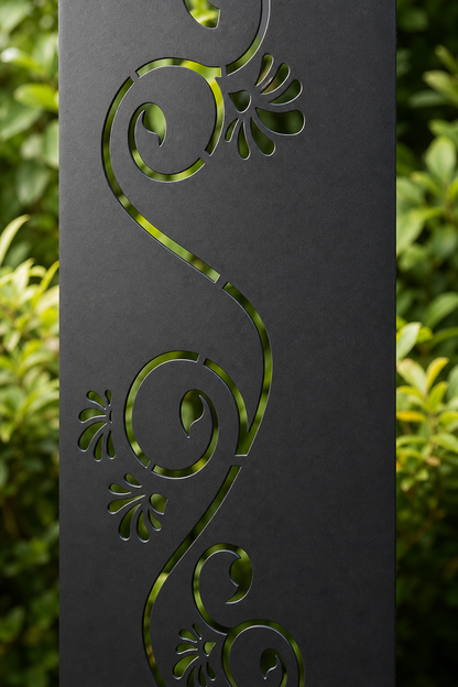 Design 172 Fine Curl Vine Laser Cut Metal Privacy Screen Panel close-up detail view