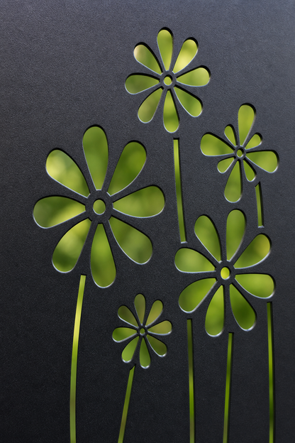 Design 174 Tall Daisy Stems Laser Cut Metal Privacy Screen Panel close-up detail view