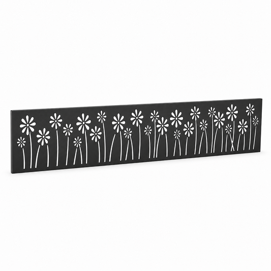 Tall Wildflower Meadow laser cut metal fence topper insert perspective view, Design 174