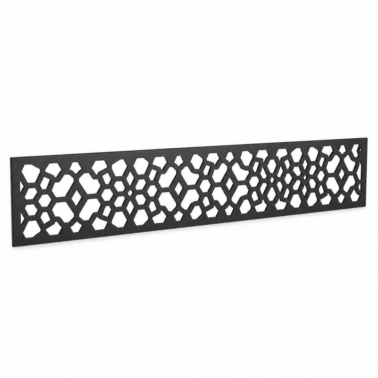 River Pebble Lattice laser cut metal fence topper insert perspective view, Design 175