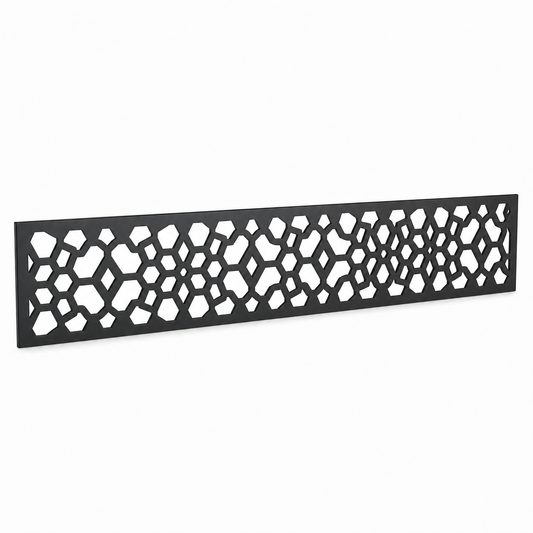 River Pebble Lattice laser cut metal fence topper insert perspective view, Design 175