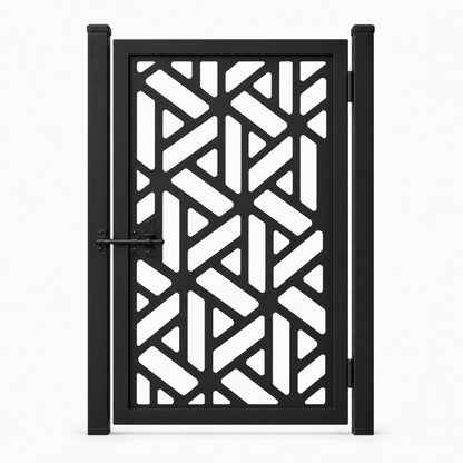 Design 176 diagonal triangle geometric black laser cut metal pedestrian gate closed view