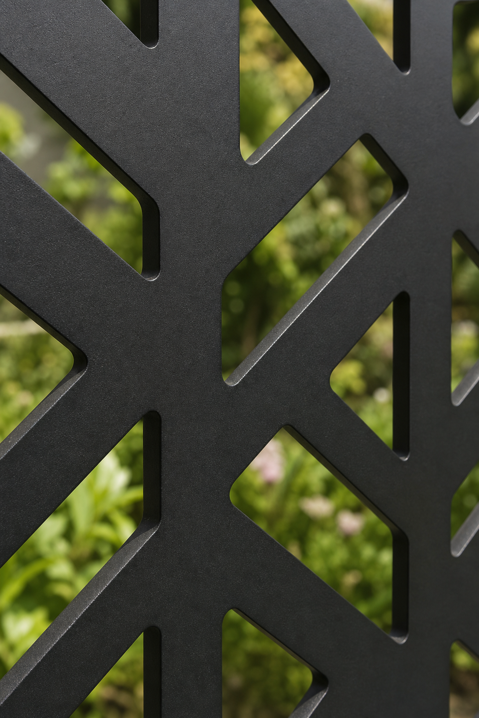 Design 176 Geometric Tower Laser Cut Metal Privacy Screen Panel close-up detail view