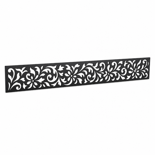 Acanthus Scroll Lace laser cut metal fence topper insert perspective view, Design 177