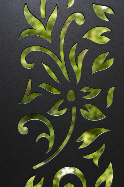 Design 177 Floral Corner Scroll Laser Cut Metal Privacy Screen Panel close-up detail view