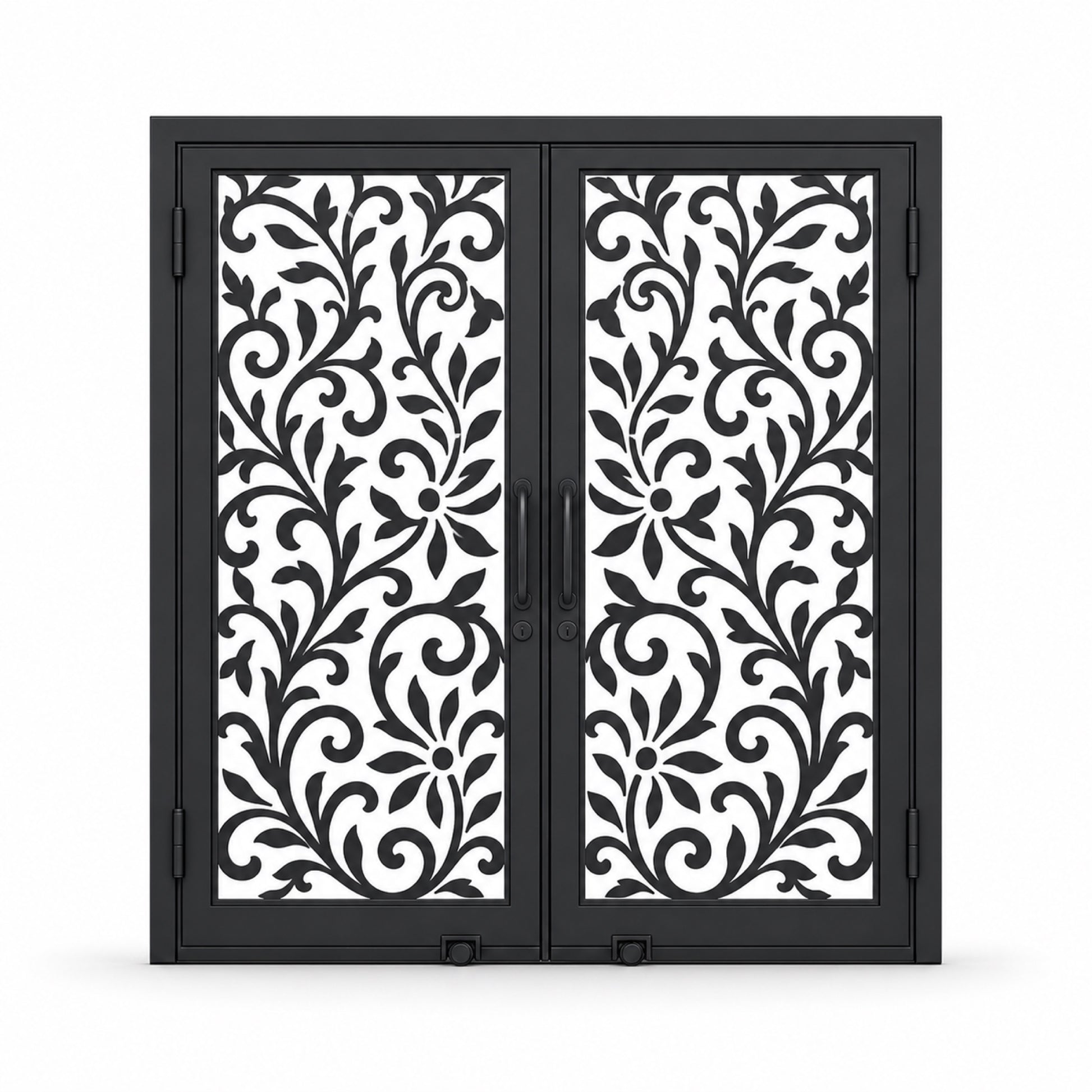 EONE Design 177 luxury double entry gate with floral vine lattice shown closed on white background
