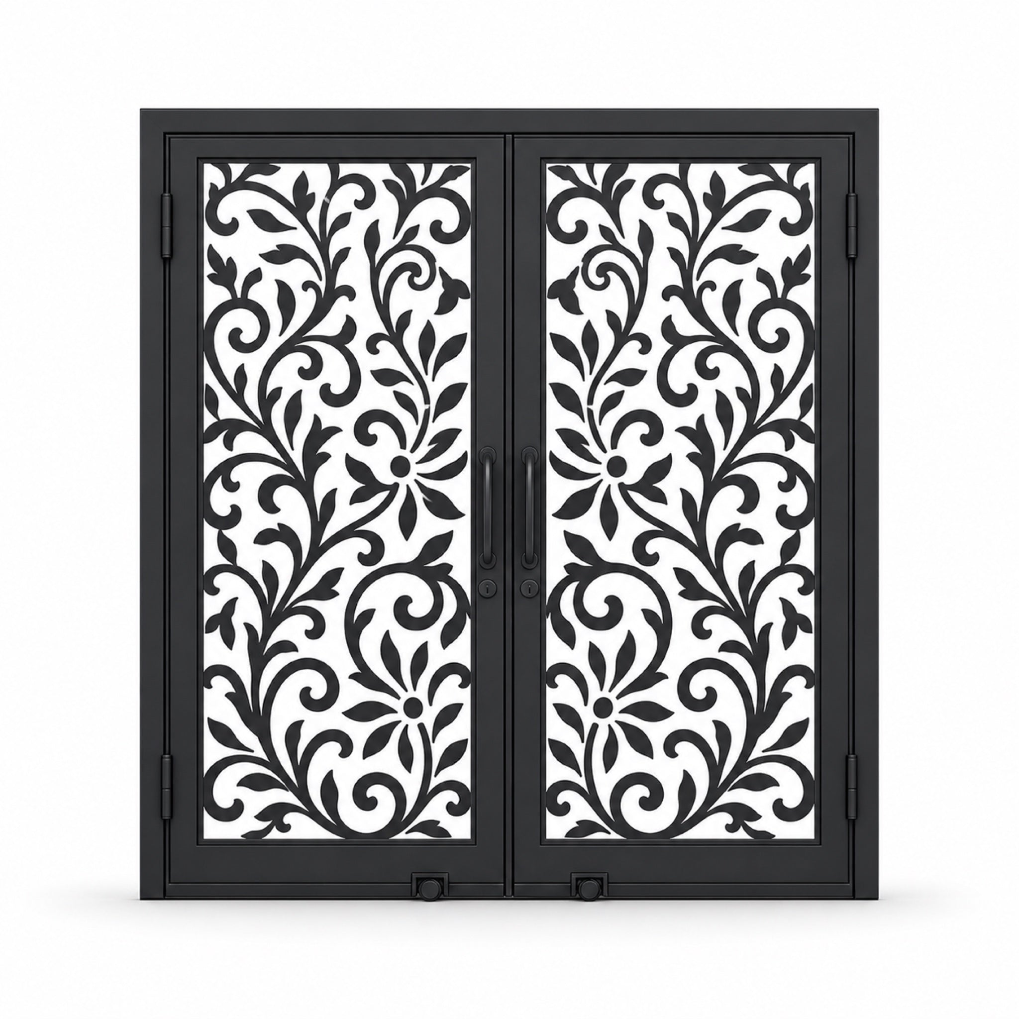 EONE Design 177 luxury double entry gate with floral vine lattice shown closed on white background